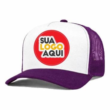 Imagem de Kit 5 Bonés Personalizados DTF Trucker Redinha Tela Aba Curva Cor:Roxo
