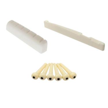 Imagem de Kit Rastilho de Osso Pestana de Osso e 6 Pinos para Violão Aço Folk Qu