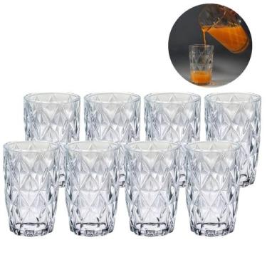 Imagem de Kit 8 Copos Diamante 370 ML Transparente Mesa Posta Sucos Agua - PRATI