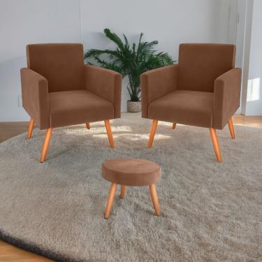 Imagem de Conjunto Poltronas E Puff Iara Veludo Apoio Para os Pés Marrom CasaH