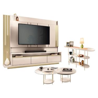 Imagem de Home Theater Montane Off White Champanhe Com Kit Mesa De Centro Sky E Aparador Infinity...