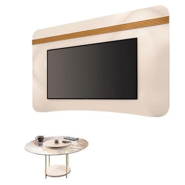 Imagem de Painel Suspenso Armony Off White Cinamomo Com Mesa De Centro Sky Com Tampo De Vidro Off White - Hb Móveis