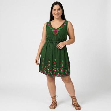 Imagem de Vestido Indiano Curto Regata Estonado Elástico na Cintura - - Sarat Mo