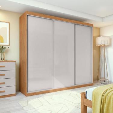 Imagem de Guarda Roupa Casal 100% MDF 3 Portas Elos Amêndoa/Off White - Móveis L