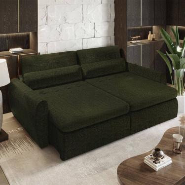 Imagem de Sofá sem Caixa Orgânico Charlie 3 Lugares em Linho Turco Retrátil e Reclinável Vira Cama 2,10 Verde