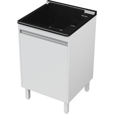 Imagem de Tanque de Lavanderia Fibra 40L com Gabinete MDF Branco 54cm, Suporte p