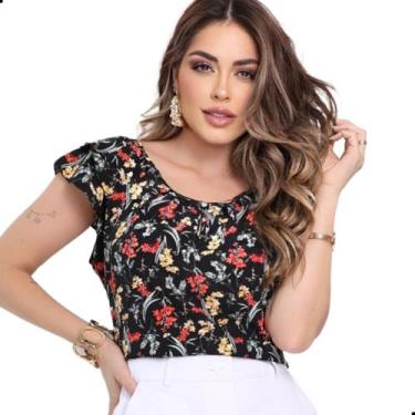 Imagem de Blusinha Feminina Social Crepe Estampa Floridas Lindas Tamanho:GGCor:P