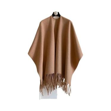 Imagem de Poncho Feminino De Inverno Quente Dupla Face Em Cashmere, Manta Grossa
