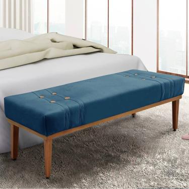 Imagem de Recamier Gênova 90cm em Veludo com Estrutura de Madeira Maciça Azul para Quarto Ou Sala