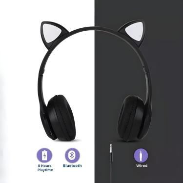 Imagem de Fone de Ouvido Bluetooth Utimix Fone Bluetooth Orelha de Gato Led Colorido (Preto) com...