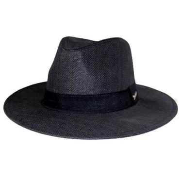 Imagem de Chapéu Estilo Panamá OEM Chapelaria Vintage em Fibra de Celulose Aba 7cm Copa 11cm Preto Unissex