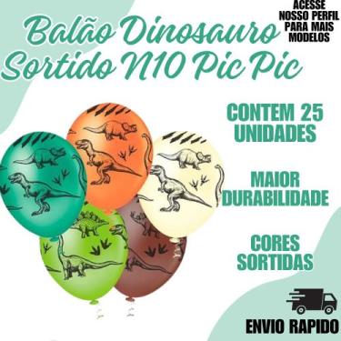 Imagem de Balão Pic Pic Dinossauro Sortido N10 C/25un Festa Aniversario - Crgfes