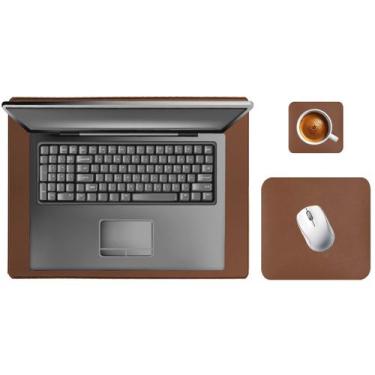 Imagem de Kit Mouse Pad 43x30cm Apoio Notebook Tablet + 20x20cm Com Porta Copos 