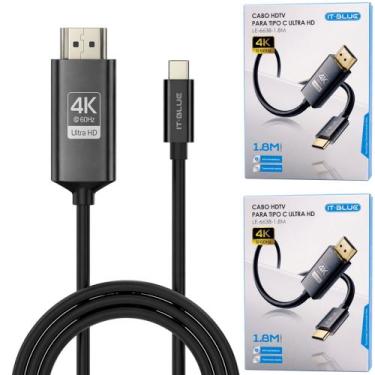 Imagem de 2 Cabos 4K Tipo C para HDMI 3M Compatível Thunderbolt 3 Alt - It Blue