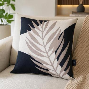 Imagem de Capa de almofada 43 x 43 veludo digital - ramo bege/azul+marrom - DIAS