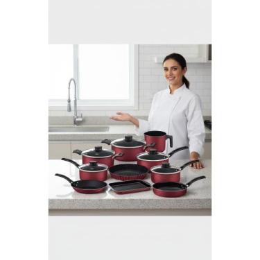 Imagem de Conjunto Panelas Antiaderente 10 Pçs Vermelho Cozinha Fácil - Congratu