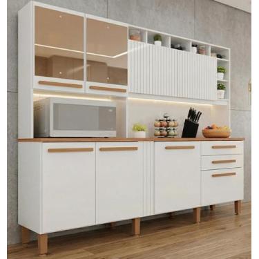 Imagem de Cozinha Compacta em MDF 8 Portas 2 Gavetas Millena Com Vidro Reflecta 