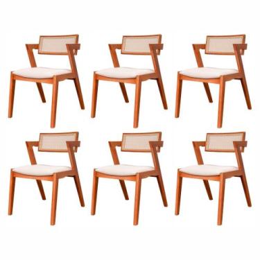 Imagem de Kit 6 cadeiras Madeira Maciça, Rattan de Fibra 100% Natural e Estofada