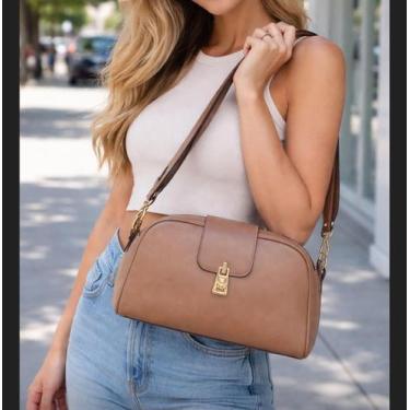 Imagem de Bolsa de couro smartbag Mocha Mousse alça de ombro ajustavel