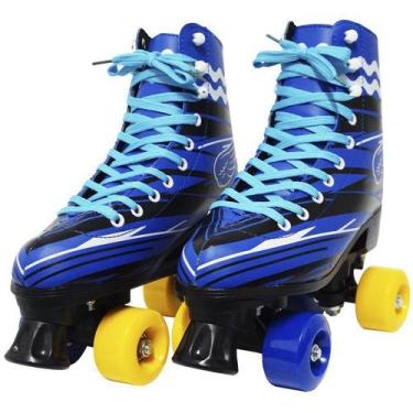 Imagem de Patins Clássico Tradicional Quad 4 Rodas Roller de Rua Masculino Azul 