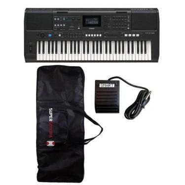 Imagem de Kit Teclado Yamaha PSR-E483 + Capa + Pedal Sustain