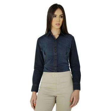 Imagem de Camisa Social Feminina Preta Jeans Slim Manga Longa - Ixoria, Preto, P