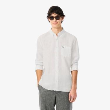 Imagem de Camisa de Linho de Caimento Regular - Lacoste, 42, Branco puro