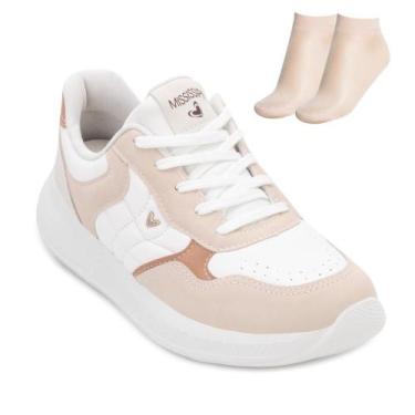 Imagem de Tênis BB Mississipi Jogging e Meia MF25-MF602, Branco, Bege, 35