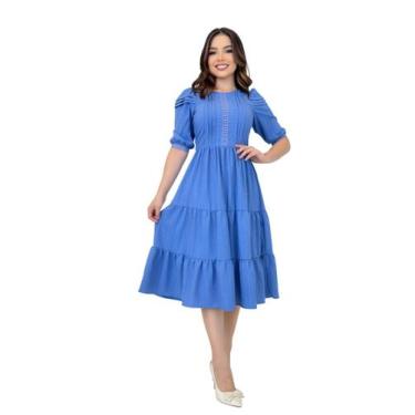 Imagem de Vestido Feminino Social Midi Evangélico - Zampa, Azul, P