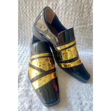 Imagem de Sapato social masculino preto dourado verniz espelhado ouro - SHOE DIA
