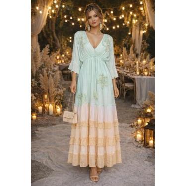 Imagem de Vestidos Longo Feminino Luxo Indiano Boho Elegante Atemporal Varias Oc