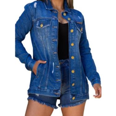 Imagem de Jaqueta Feminina Jeans Max Destroyed Revanche 51605, P, Azul