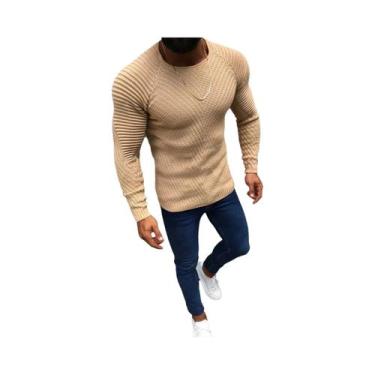 Imagem de Suéter Masculino Slim Fit De Manga Longa Com Gola Redonda, Quente E Em