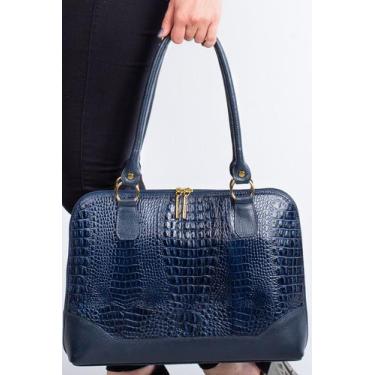 Imagem de Pasta feminina executiva de couro croco Isabel - Andrea Vinci, Azul