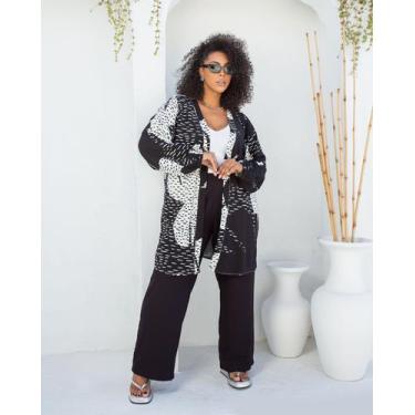 Imagem de Kimono/Cardigan Manga longa Vitoria - Mais na Moda Plus, 44, Preto