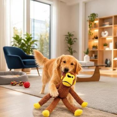 Imagem de Brinquedo Pet Cachorro Cães Gato Macaco Pelúcia com Apito 45cm Distraç
