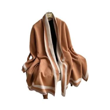 Imagem de Cachecol Feminino Quente De Caxemira Liso, Xale De Moda, Pashmina De I