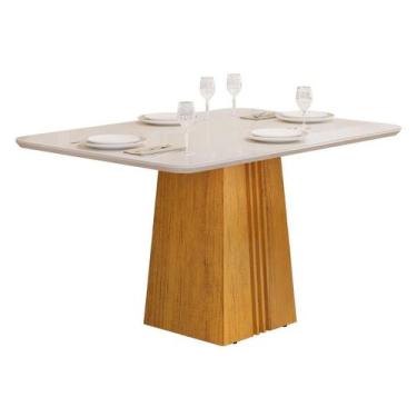 Imagem de Mesa p/ Cozinha Italia c/ Tampo Madeirado c/ Vidro 120x90cm Cedro/Off 