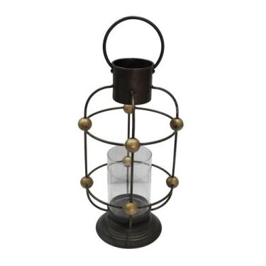 Imagem de Lanterna Decorativa Em Metal Marrom e Dourado Cross - Pç