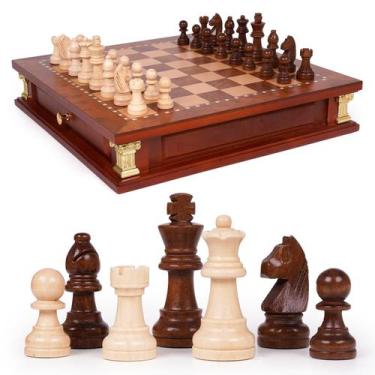 Imagem de Jogo de Tabuleiro WJZDY Conjunto de Xadrez Magnético de Madeira com Ta