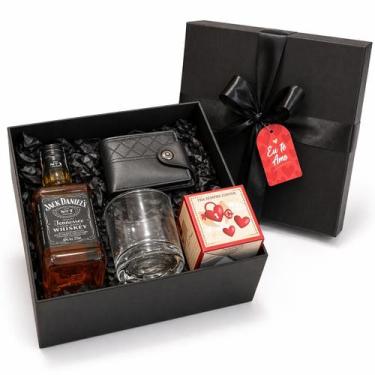 Imagem de Cesta Whisky 375ml com Copo, Carteira Kit Presente Masculino Aniversár