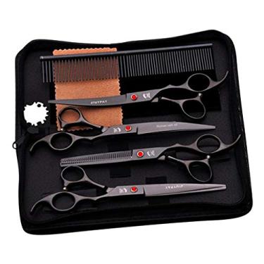 Imagem de LOVIVER Tesoura profissional de cuidados de animais de estimação 6 peças de 17,78 cm de aço inoxidável para cuidados de gatos e cães – Preta