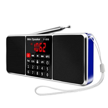 Imagem de LEFON Multifunções Rádio FM Digital Media Speaker MP3 Player de música suporta cartão TF USB Drive com tela LED e função de desligamento de temporização (azul)