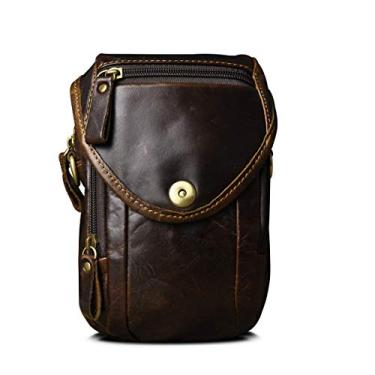 Imagem de Le'aokuu Bolsa de ombro masculina original de couro casual pequena bolsa de ombro fashion bolsa de cinto para cigarro capa para telefone, 269 Café, M