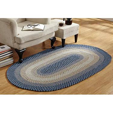 Imagem de Better Trends Woodbridge Braid Collection é durável, resistente a mofo e umidade, tapete utilitário reversível para área interna 100% lã em cores vibrantes, 106 x 167 cm, oval, azul (BRPLY4266BLU)