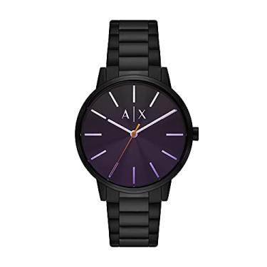 Imagem de Relógio social masculino Armani Exchange de aço inoxidável com três ponteiros, Black/Purple, Relógio de quartzo