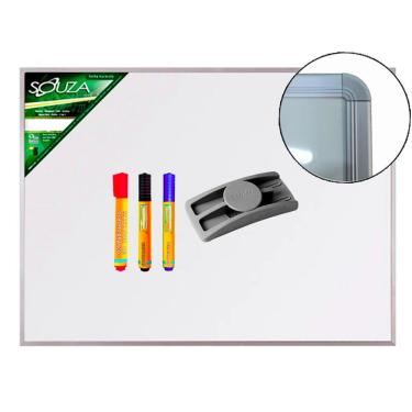 Imagem de Quadro Branco Luxo 60x40 cm Melamínico Base MDF com Moldura de Alumínio Luxo R-5201 + 3 canetas + apagador