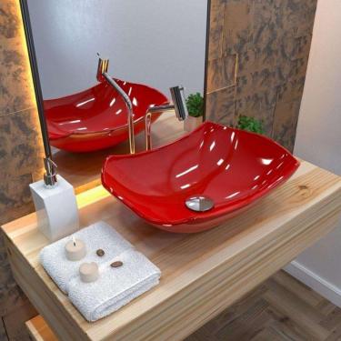 Imagem de Kit Cuba L42 com Válvula Click 1``G + Sifão Cromado + Flexível Vermelho