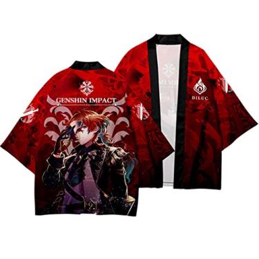 Imagem de Genshin Impact Zhongli Qiqi Klee Jaqueta Cardigan Costume Cosplay Tops Xale Manga 3/4 Manto