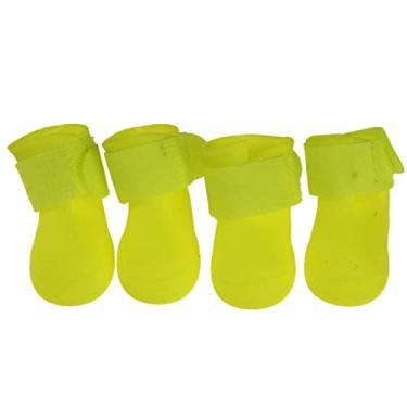 Imagem de Sapatos de chuva de cachorro silicone à prova d'água com fitas de fixador anti-deslizamento colorido botas de chuva para cães pequenos 4pcs/conjunto
